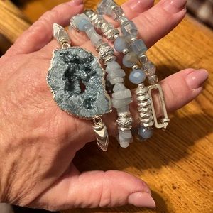 Beautiful stack bracelet with blue quartz.